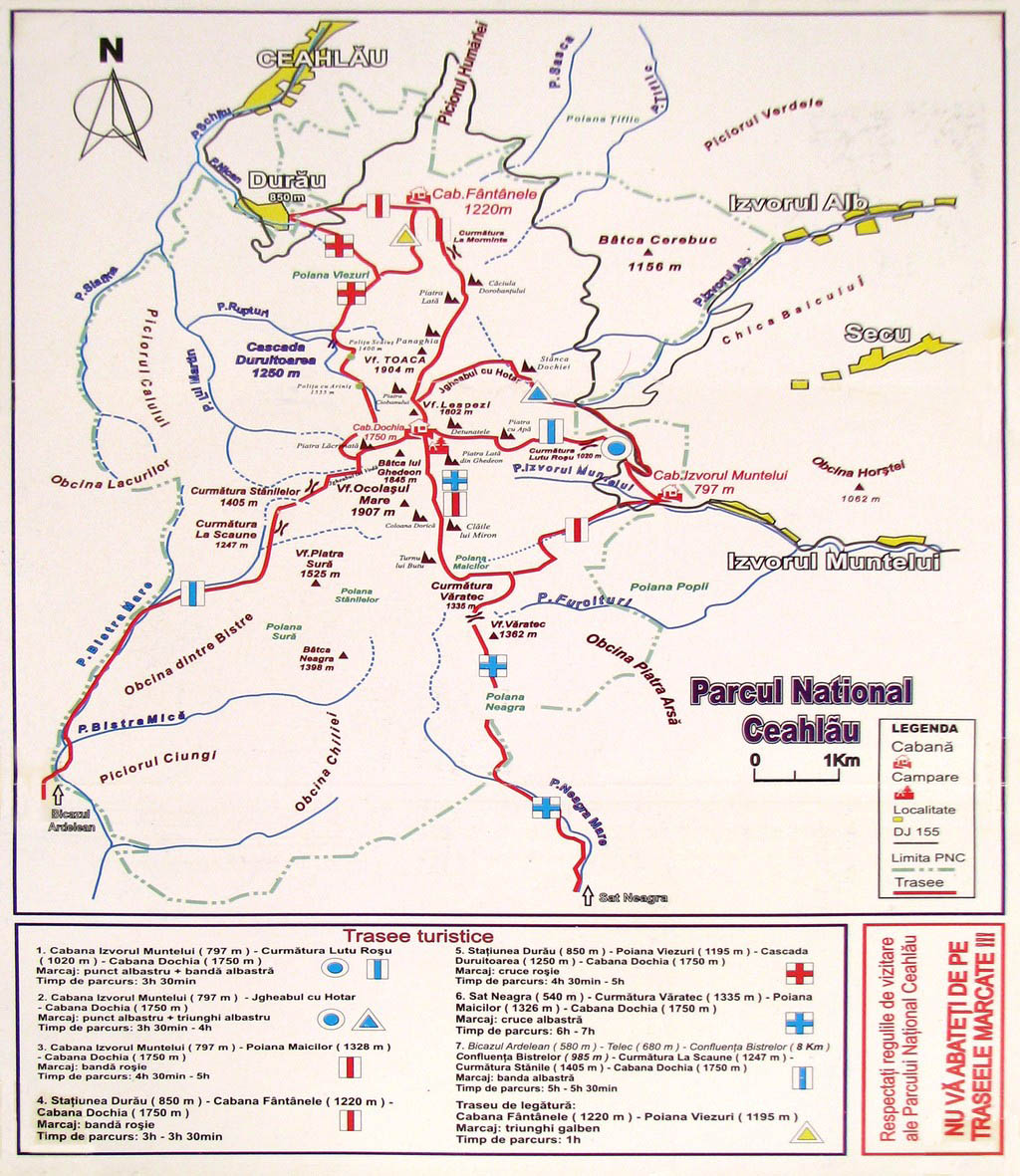Touristic routes open for public on the mountain Ceahlau – Romania