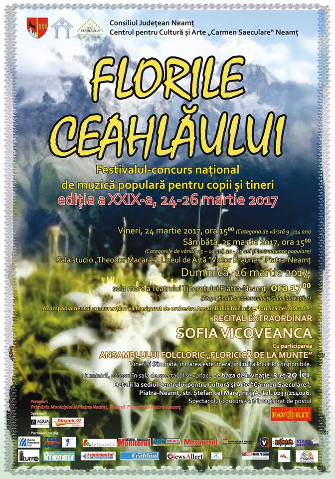 Centrul pentru Cultură și Arte „Carmen Saeculare” Piatra Neamț – FESTIVALUL NAȚIONAL “FLORILE CEAHLĂULUI” – ediția a XXIX-a – photo 1