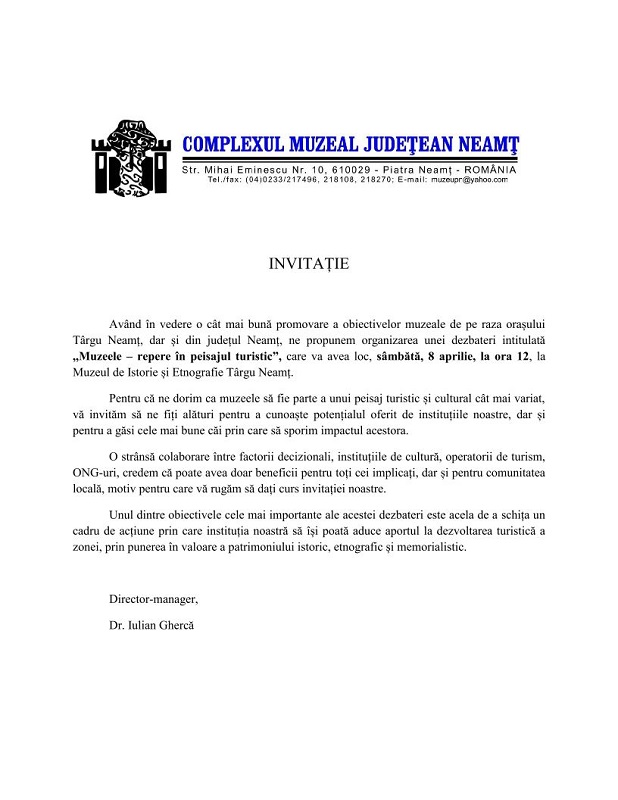 COMPLEXUL MUZEAL JUDEȚEAN NEAMȚ – simpozion turism sâmbătă, 8 aprilie 2017 – fotografia 1