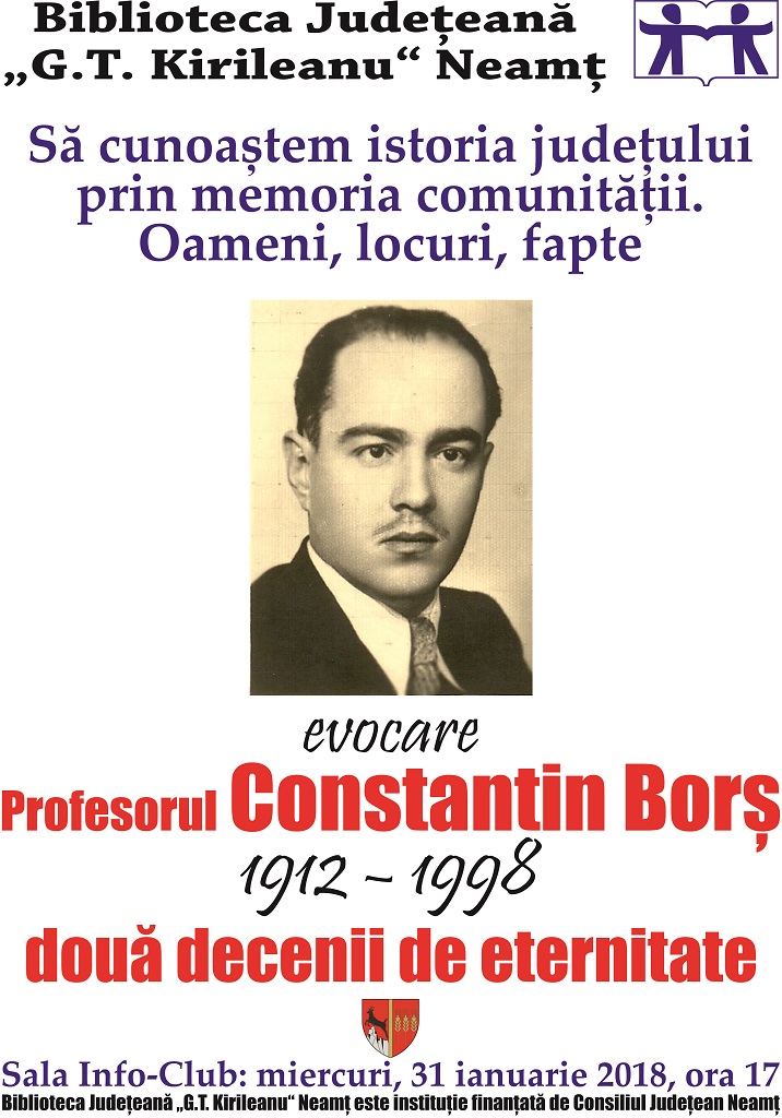 Evocarea profesorului Constantin Borș la Biblioteca Județeană