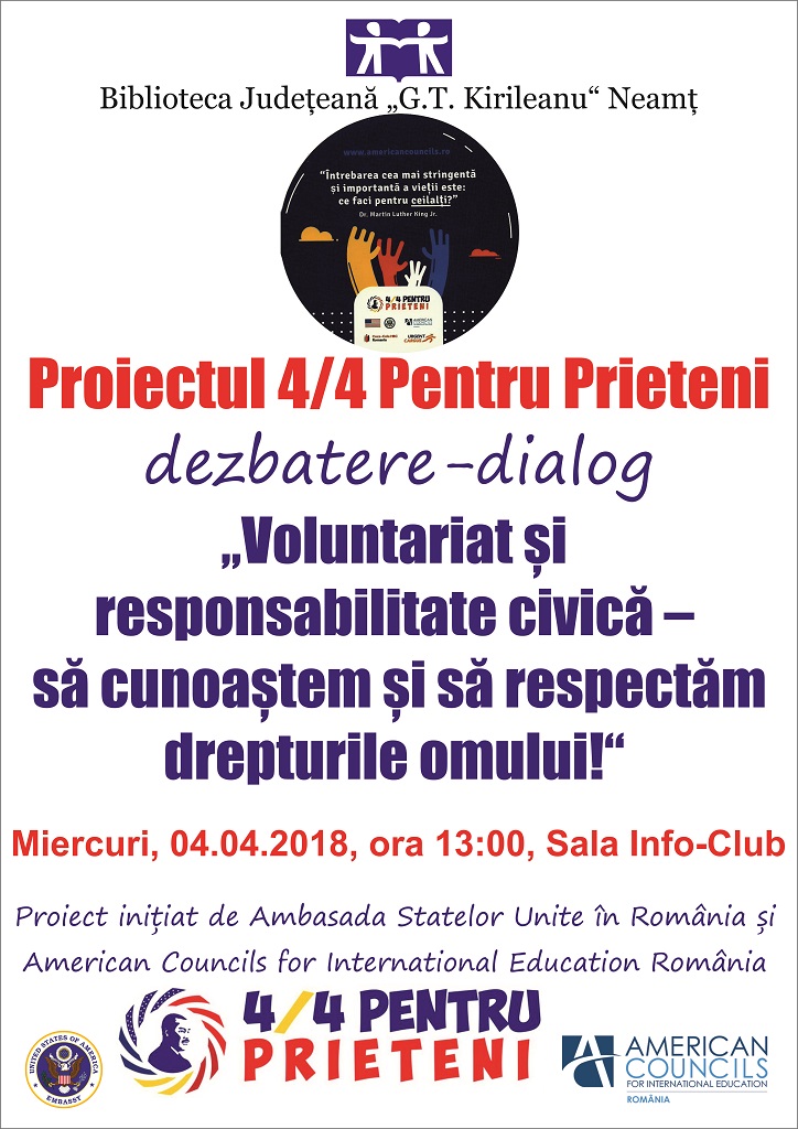 Proiectul 4/4 Pentru Prieteni la Biblioteca Județeană „G.T. Kirileanu“ Neamț – fotografia 1