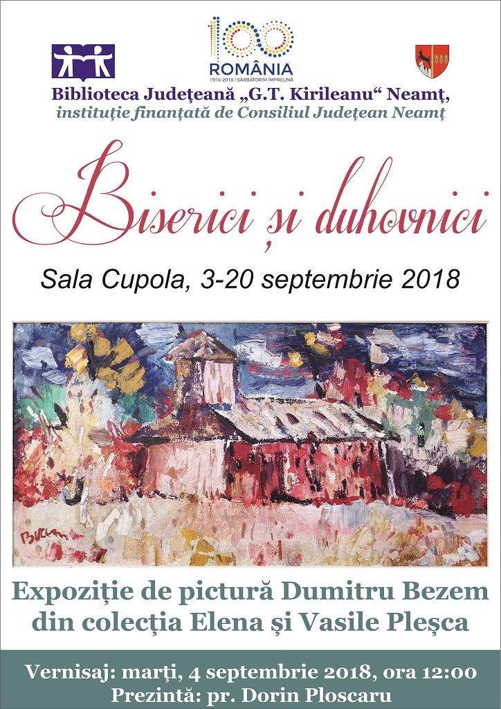 „Biserici și duhovnici“, expoziție de pictură Dumitru Bezem, la Biblioteca Județeană