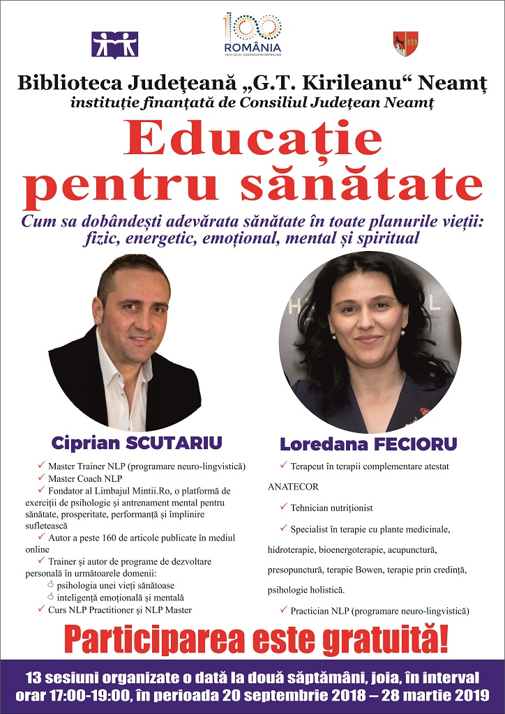 Cursuri gratuite de educație pentru sănătate, în perioada 20 septembrie 2018 – 28 martie 2019 – fotografia 1