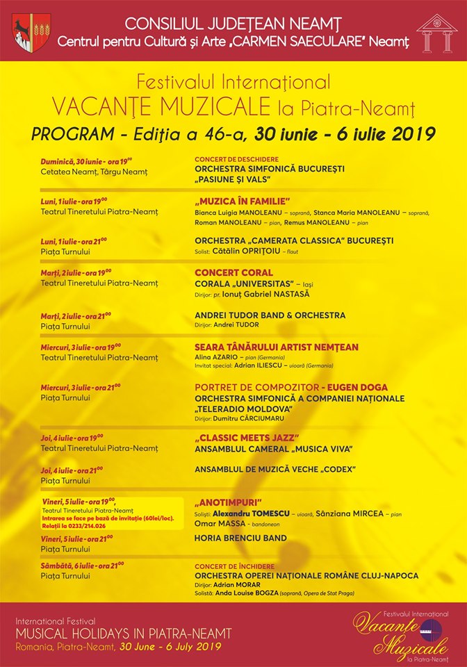 Vacanțe Muzicale la Neamț, 30 iunie- 6 iulie 2019 – fotografia 1