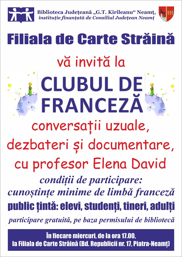 Clubul de franceză, o nouă serie de întâlniri, la Biblioteca Județeană – fotografia 1
