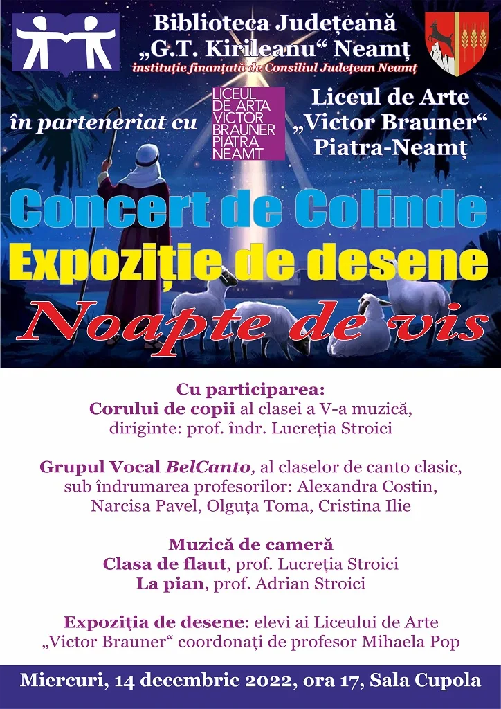 Concertul de colinde și expoziție de desene „Noapte de vis“, la Biblioteca Județeană