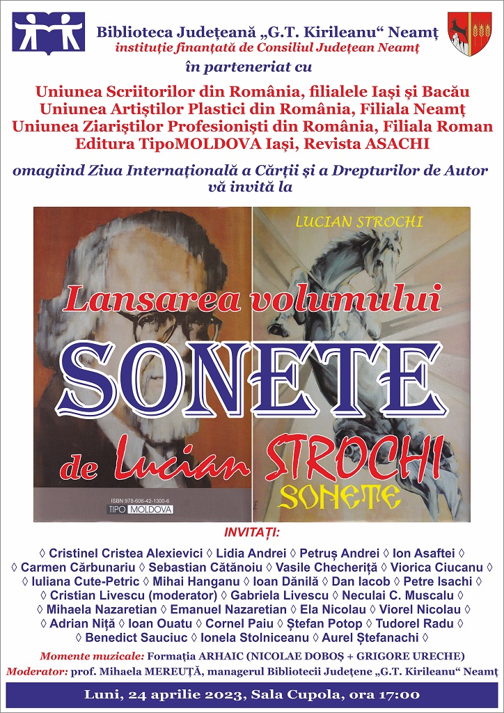 Lansarea volumului „Sonete“ de Lucian Strochi, la Biblioteca Județeană – fotografia 1