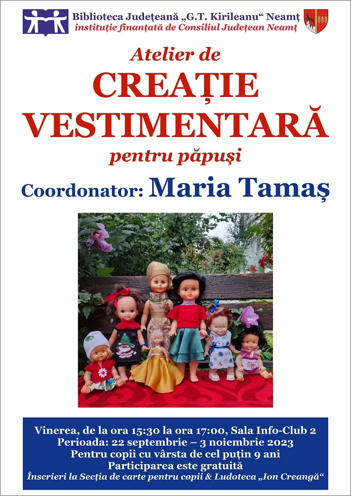 Atelier de creație vestimentară pentru păpuși, la Biblioteca Județeană