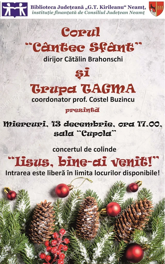 Concert de colinde „Iisus, bine-ai venit“, la Biblioteca Județeană