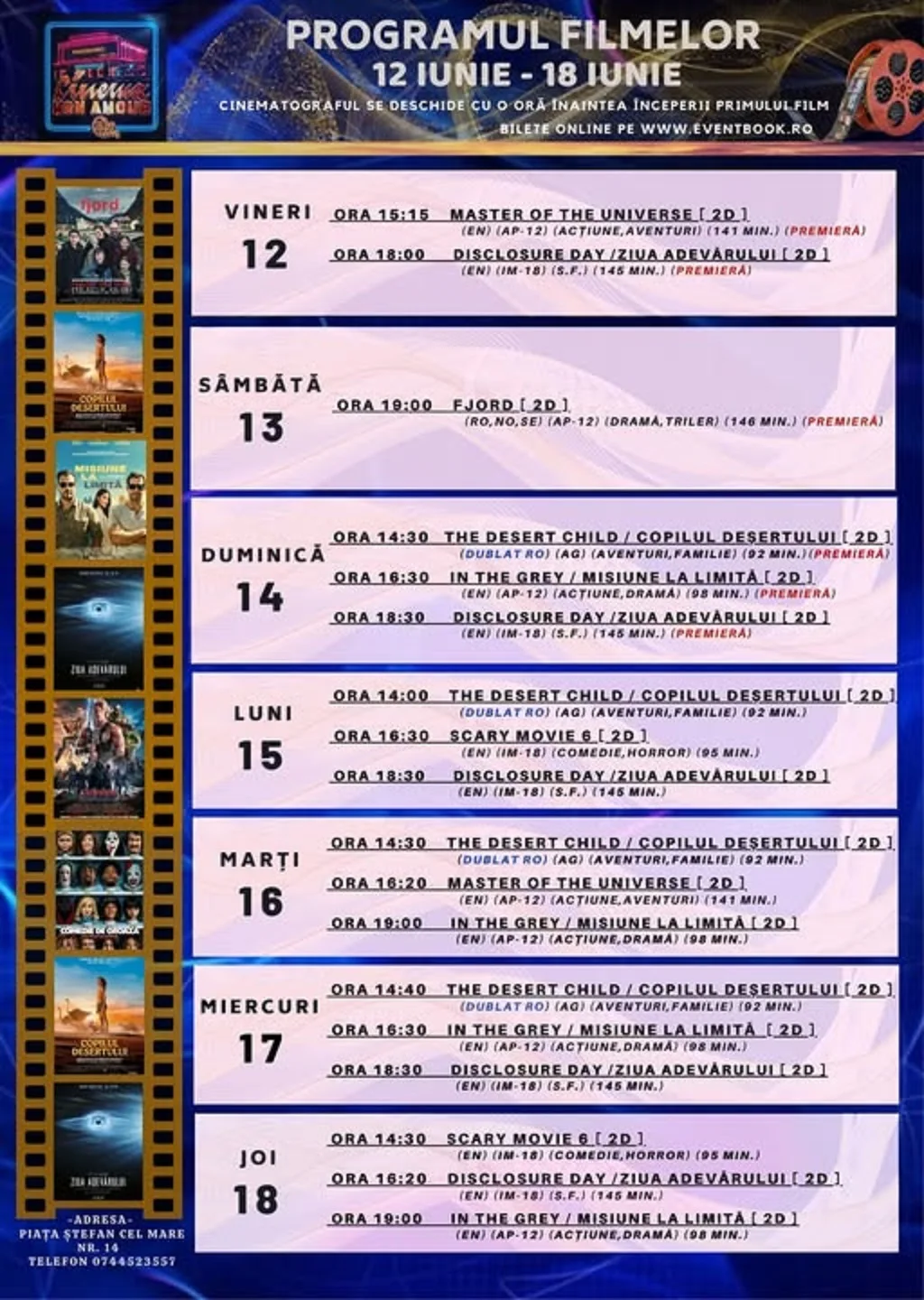Program Cinema Mon Amour Piatra Neamț în perioada 12-18 Iunie 2026
